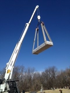 Monument setting truck in action